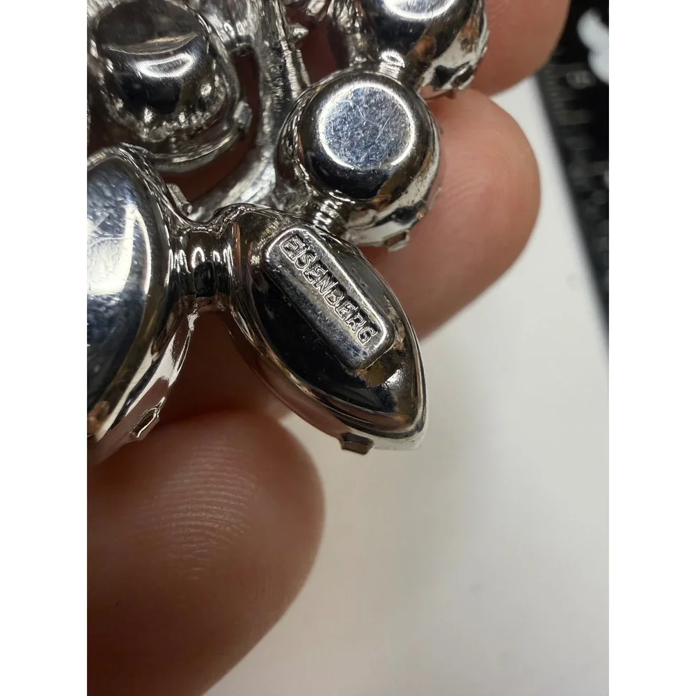 Eisenberg Ice Clear Rhinestone Floral Brooch Silver Tone Marquise Round Pin